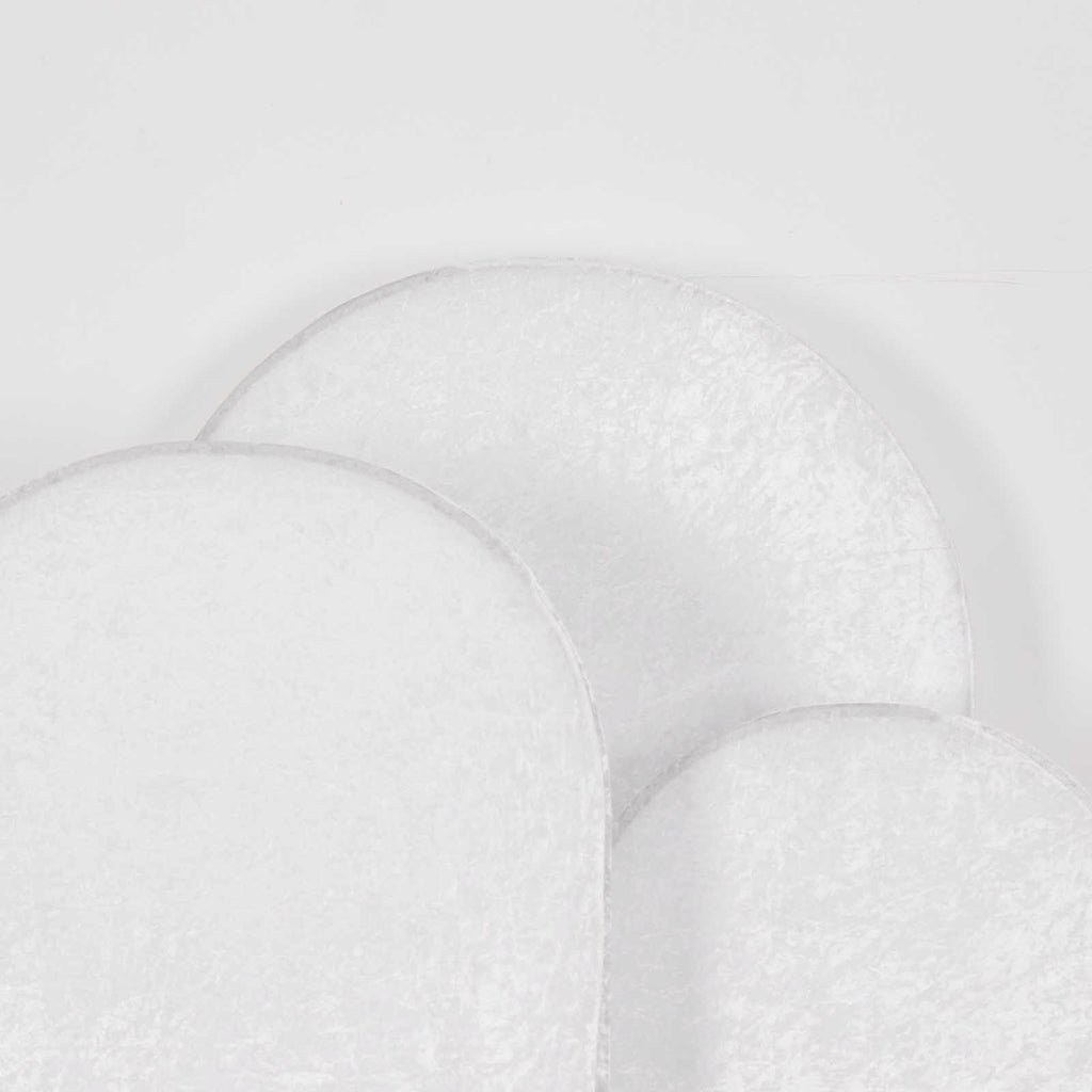 Set of 3 White Crushed Velvet Chiara Backdrop Stand Covers For Round Top Wedding Arches - 5ft, 6ft, 7ft - Bell Racket Store