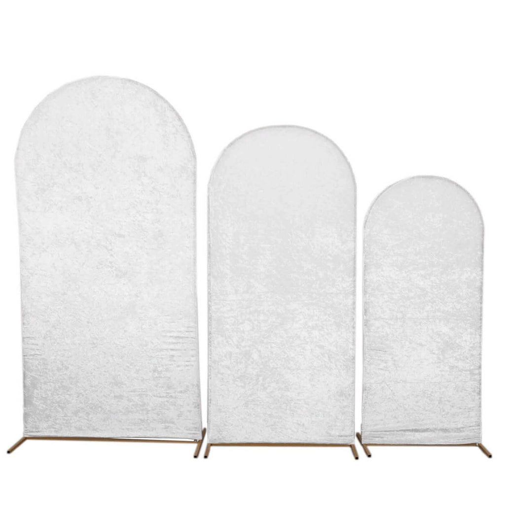 Set of 3 White Crushed Velvet Chiara Backdrop Stand Covers For Round Top Wedding Arches - 5ft, 6ft, 7ft - Bell Racket Store