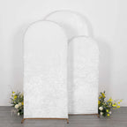 Set of 3 White Crushed Velvet Chiara Backdrop Stand Covers For Round Top Wedding Arches - 5ft, 6ft, 7ft - Bell Racket Store
