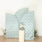 Set of 3 White Green Satin Chiara Wedding Arch Covers With Eucalyptus Leaves Print, Fitted Covers For Half Moon Backdrop Stands - 5ft, 6ft, 7ft - Bell Racket Store