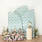 Set of 3 White Green Satin Chiara Wedding Arch Covers With Eucalyptus Leaves Print, Fitted Covers For Half Moon Backdrop Stands - 5ft, 6ft, 7ft - Bell Racket Store