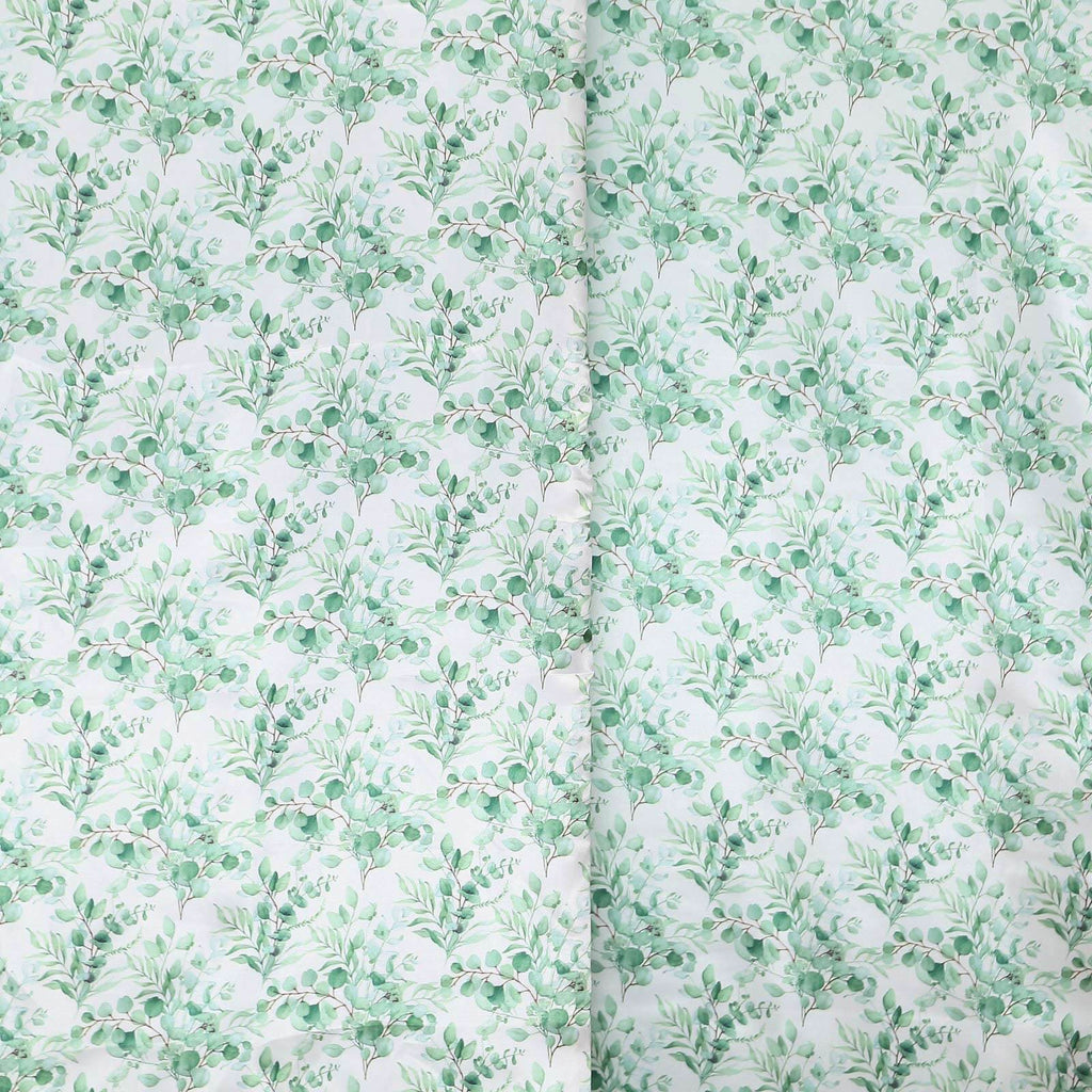 Set of 3 White Green Satin Chiara Wedding Arch Covers With Eucalyptus Leaves Print, Fitted Covers For Round Top Backdrop Stands - 5ft,6ft,7ft - Bell Racket Store