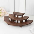 Set of 3 Wooden Dessert Pedestals Rustic Brown 3 - Tier Semicircle Design - Half Moon Cupcake Display Risers 7", 13", 18" - Bell Racket Store