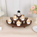 Set of 3 Wooden Dessert Pedestals Rustic Brown 3 - Tier Semicircle Design - Half Moon Cupcake Display Risers 7", 13", 18" - Bell Racket Store