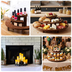 Set of 3 Wooden Dessert Pedestals Rustic Brown 3 - Tier Semicircle Design - Half Moon Cupcake Display Risers 7", 13", 18" - Bell Racket Store