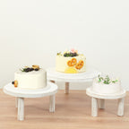 Set of 3 Wooden Pedestal Cake Stands Whitewash with Removable Legs - Stackable Round Rustic Plant Risers 7", 9.5", 12" - Bell Racket Store