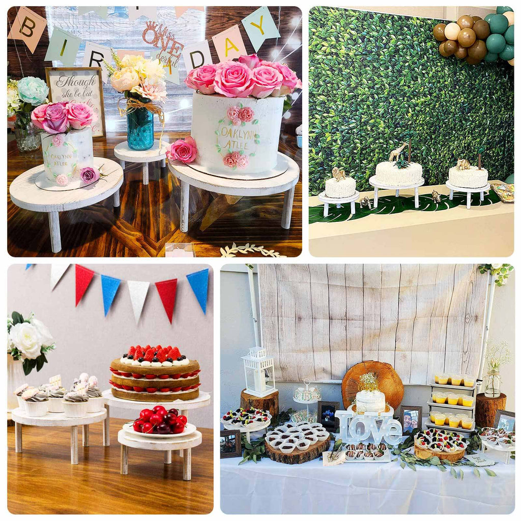 Set of 3 Wooden Pedestal Cake Stands Whitewash with Removable Legs - Stackable Round Rustic Plant Risers 7", 9.5", 12" - Bell Racket Store