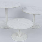 Set of 3 Wooden Pedestal Cake Stands Whitewash with Round Beaded Rim Trays - Stackable Rustic Cupcake Display 8", 10", 12" - Bell Racket Store