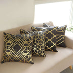 Set Of 4 18" Black Gold Foil Geometric Print Throw Pillow Covers, Velvet Square Sofa Cushion Covers - Bell Racket Store