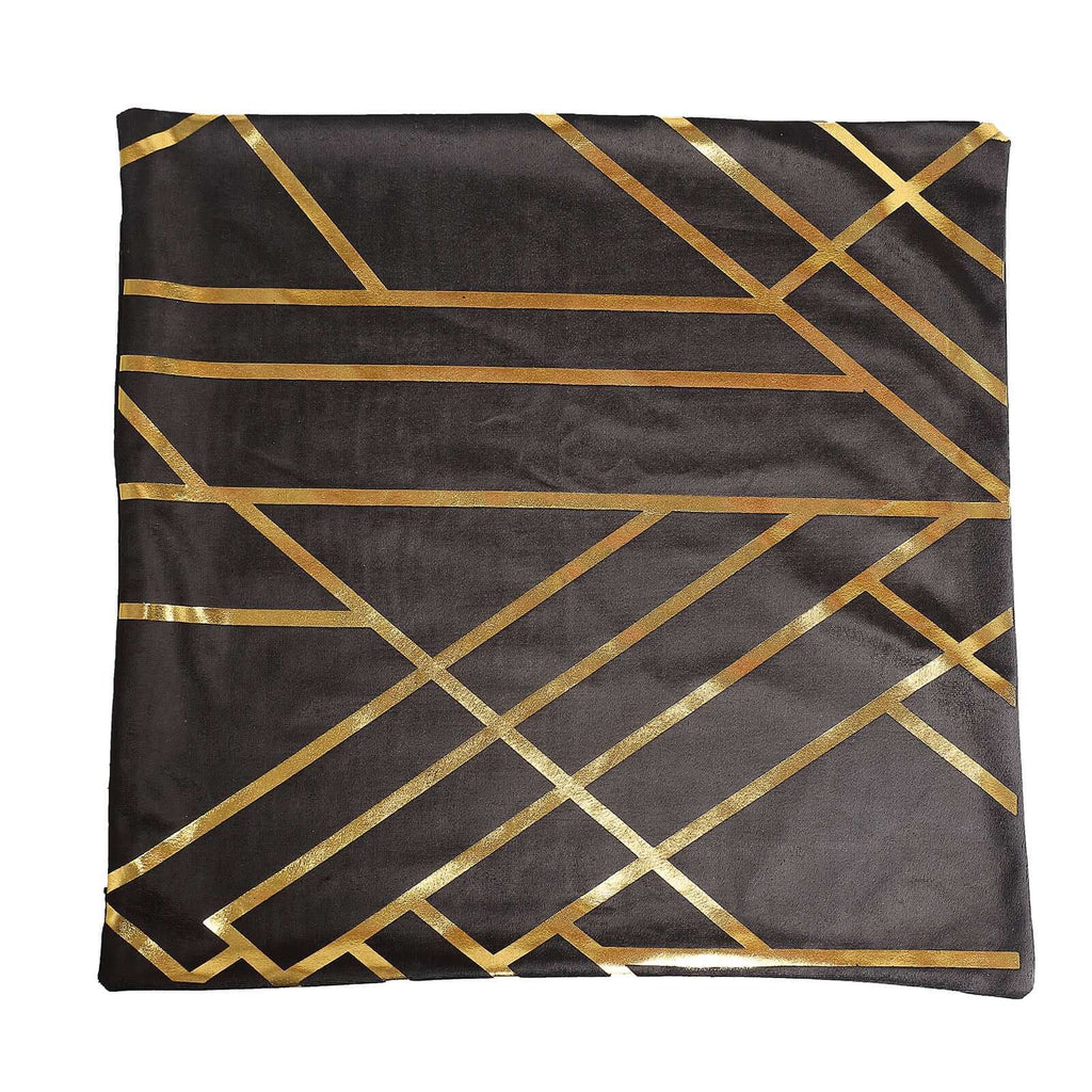 Set Of 4 18" Black Gold Foil Geometric Print Throw Pillow Covers, Velvet Square Sofa Cushion Covers - Bell Racket Store