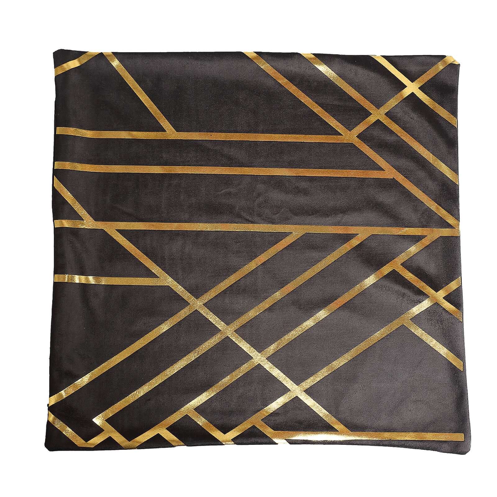 Set Of 4 18" Black Gold Foil Geometric Print Throw Pillow Covers, Velvet Square Sofa Cushion Covers - Bell Racket Store