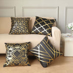 Set Of 4 18" Black Gold Foil Geometric Print Throw Pillow Covers, Velvet Square Sofa Cushion Covers - Bell Racket Store