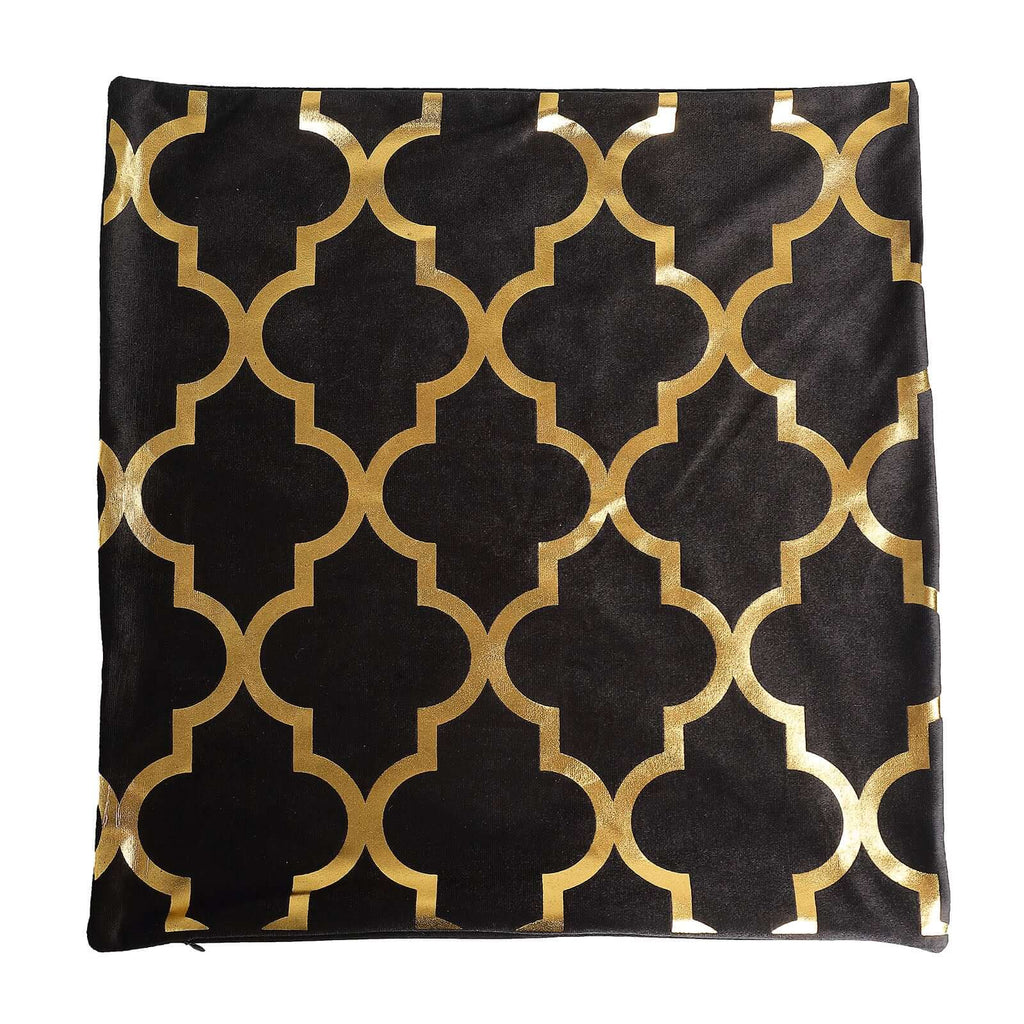 Set Of 4 18" Black Gold Foil Geometric Print Throw Pillow Covers, Velvet Square Sofa Cushion Covers - Bell Racket Store