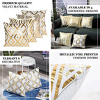 Set Of 4 18" White Gold Foil Geometric Print Throw Pillow Covers, Velvet Square Sofa Cushion Covers - Bell Racket Store