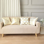 Set Of 4 18" White Gold Foil Geometric Print Throw Pillow Covers, Velvet Square Sofa Cushion Covers - Bell Racket Store