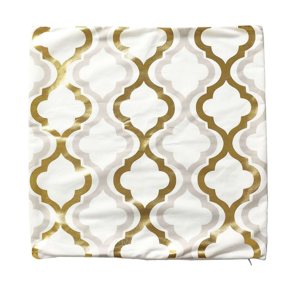 Set Of 4 18" White Gold Foil Geometric Print Throw Pillow Covers, Velvet Square Sofa Cushion Covers - Bell Racket Store