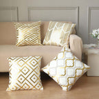 Set Of 4 18" White Gold Foil Geometric Print Throw Pillow Covers, Velvet Square Sofa Cushion Covers - Bell Racket Store