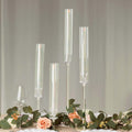 Set of 4 Acrylic Taper Candlestick Holders, Clear Tall Chimney Tube Candle Shades Hurricane Candle Stands 14", 18", 22", 26" - Bell Racket Store