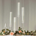 Set of 4 Acrylic Taper Candlestick Holders, Clear Tall Chimney Tube Candle Shades Hurricane Candle Stands 14", 18", 22", 26" - Bell Racket Store