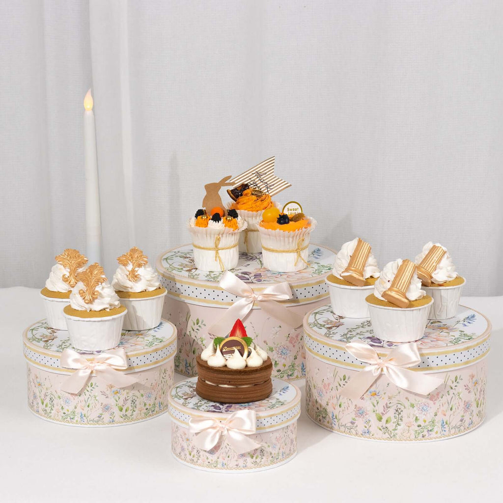 Set of 4 Cardstock Round Nesting Gift Boxes Blush Floral Design - Decorative Heavy Duty Stackable Keepsake Boxes With Lids for Presents Storage & Pedestal Stand 5",7",8",9" - Bell Racket Store