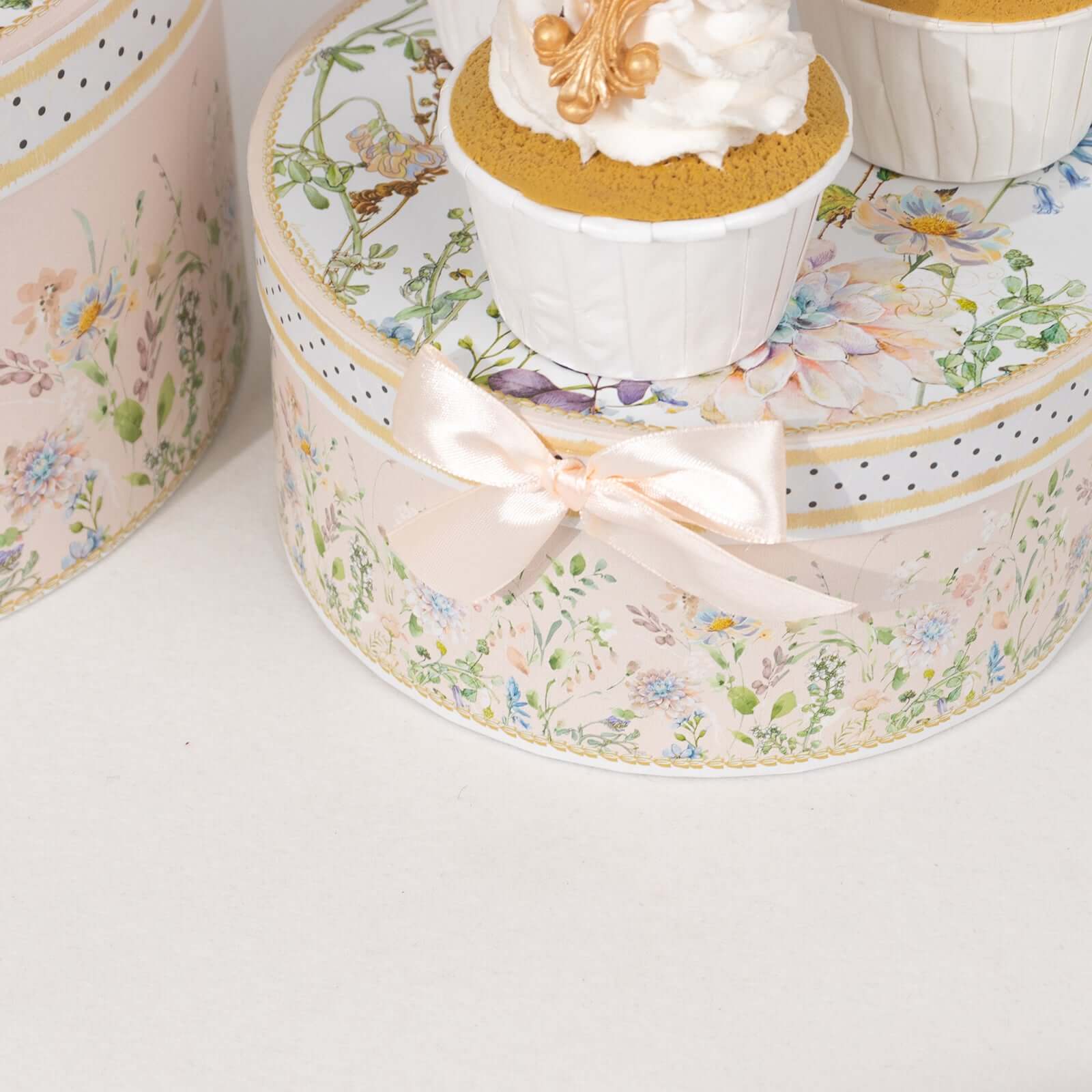 Set of 4 Cardstock Round Nesting Gift Boxes Blush Floral Design - Decorative Heavy Duty Stackable Keepsake Boxes With Lids for Presents Storage & Pedestal Stand 5",7",8",9" - Bell Racket Store