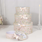 Set of 4 Cardstock Round Nesting Gift Boxes Blush Floral Design - Decorative Heavy Duty Stackable Keepsake Boxes With Lids for Presents Storage & Pedestal Stand 5",7",8",9" - Bell Racket Store