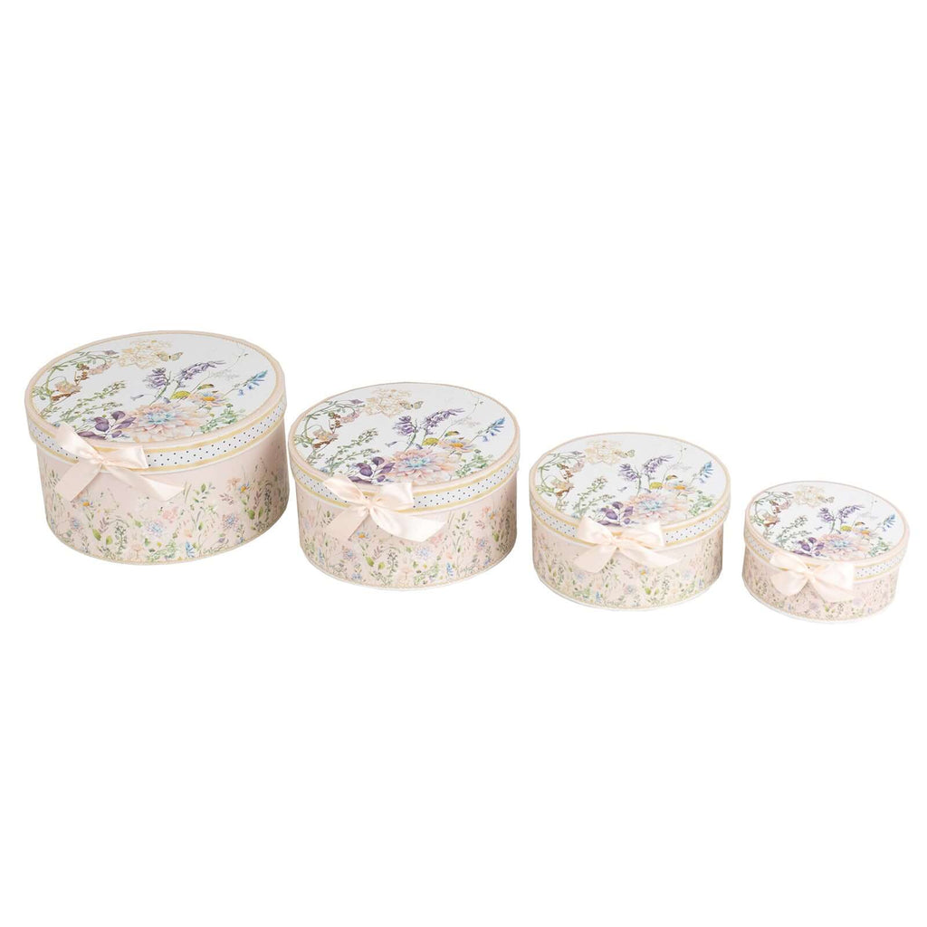 Set of 4 Cardstock Round Nesting Gift Boxes Blush Floral Design - Decorative Heavy Duty Stackable Keepsake Boxes With Lids for Presents Storage & Pedestal Stand 5",7",8",9" - Bell Racket Store