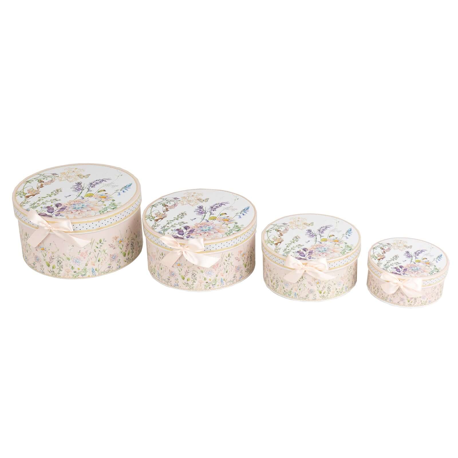Set of 4 Cardstock Round Nesting Gift Boxes Blush Floral Design - Decorative Heavy Duty Stackable Keepsake Boxes With Lids for Presents Storage & Pedestal Stand 5",7",8",9" - Bell Racket Store