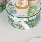 Set of 4 Cardstock Round Nesting Gift Boxes Greenery Theme Design - Decorative Heavy Duty Stackable Keepsake Boxes With Lids for Presents Storage & Pedestal Stand 5",7",8",9" - Bell Racket Store
