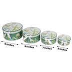 Set of 4 Cardstock Round Nesting Gift Boxes Greenery Theme Design - Decorative Heavy Duty Stackable Keepsake Boxes With Lids for Presents Storage & Pedestal Stand 5",7",8",9" - Bell Racket Store
