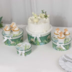 Set of 4 Cardstock Round Nesting Gift Boxes Greenery Theme Design - Decorative Heavy Duty Stackable Keepsake Boxes With Lids for Presents Storage & Pedestal Stand 5",7",8",9" - Bell Racket Store