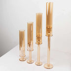 Set of 4 Crystal Glass Hurricane Taper Candle Holders, Decorative Tall Candle Stands Amber Gold Cylinder Chimney Tubes 14", 18", 22", 26" - Bell Racket Store