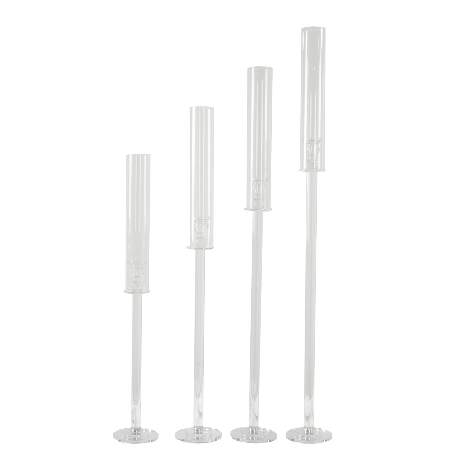 Set of 4 Crystal Glass Hurricane Taper Candle Holders, Decorative Tall Candle Stands Clear Cylinder Chimney Tubes 29", 33", 37", 41" - Bell Racket Store