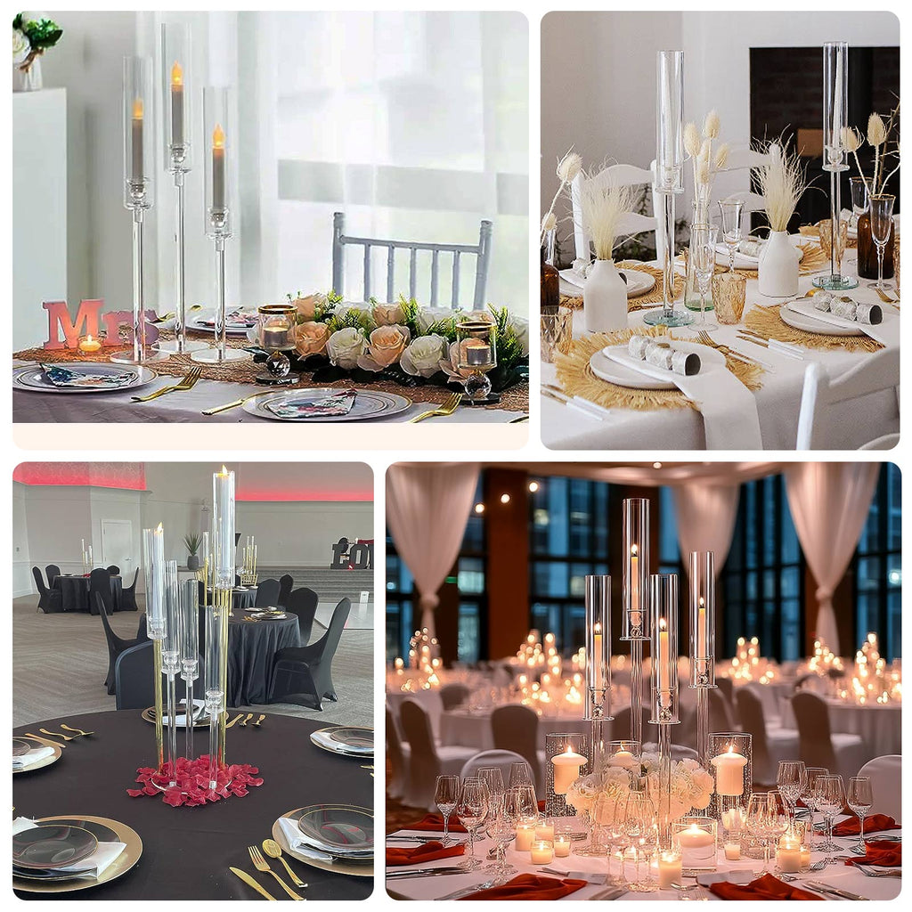 Set of 4 Crystal Glass Hurricane Taper Candle Holders, Decorative Tall Candle Stands Clear Cylinder Chimney Tubes 29", 33", 37", 41" - Bell Racket Store