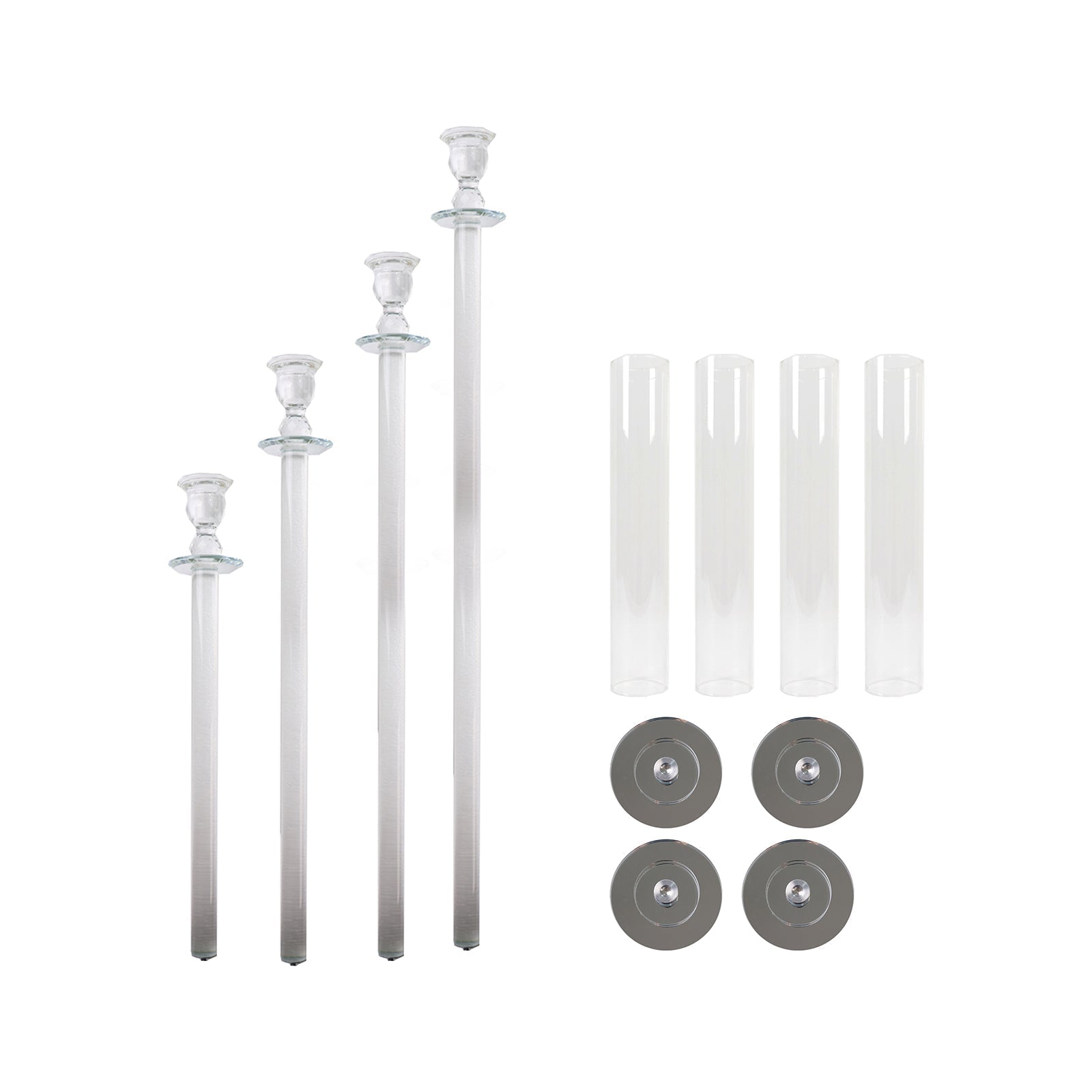 Set of 4 Crystal Glass Hurricane Taper Candle Holders, Decorative Tall Candle Stands Clear Cylinder Chimney Tubes 29", 33", 37", 41" - Bell Racket Store