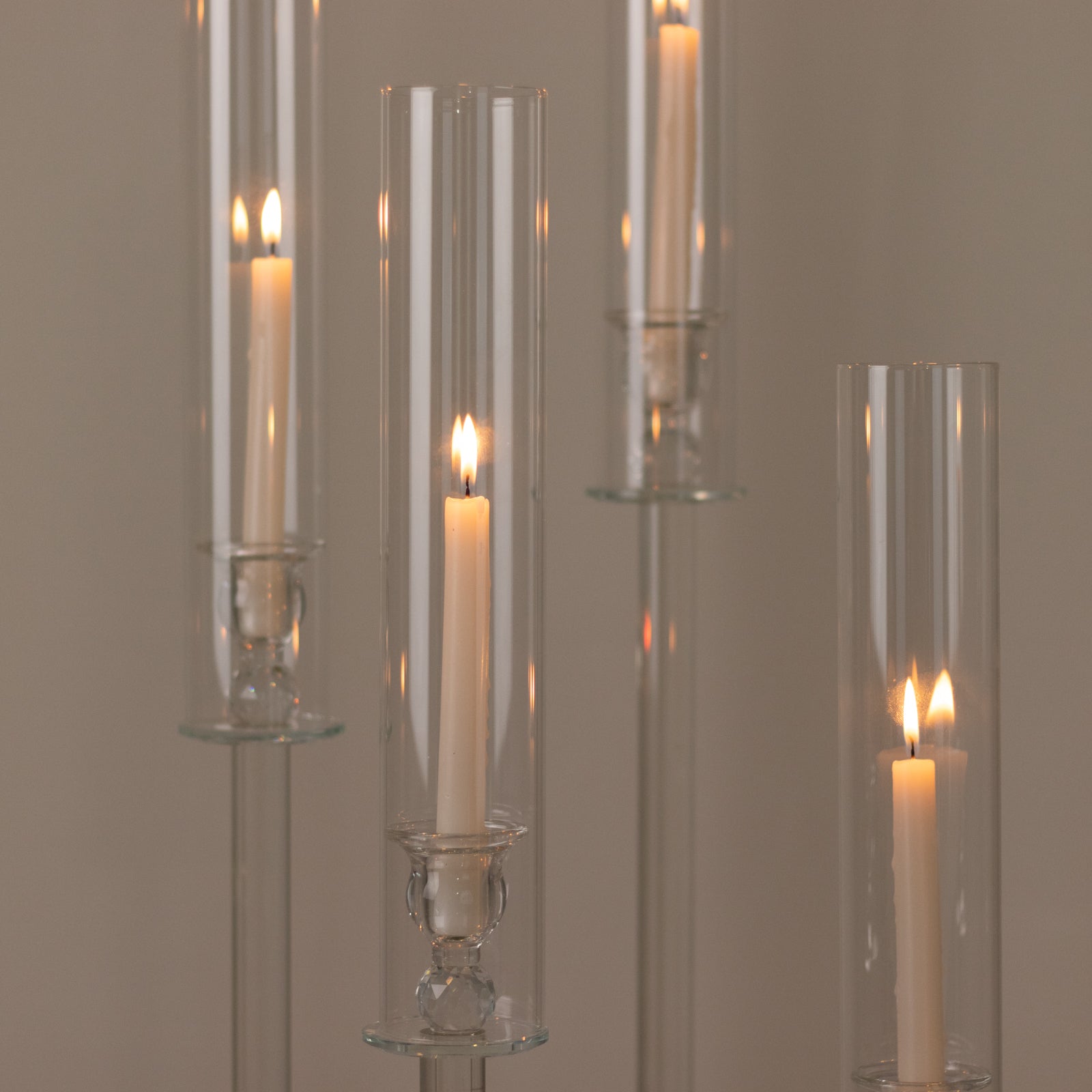 Set of 4 Crystal Glass Hurricane Taper Candle Holders, Decorative Tall Candle Stands Clear Cylinder Chimney Tubes 29", 33", 37", 41" - Bell Racket Store