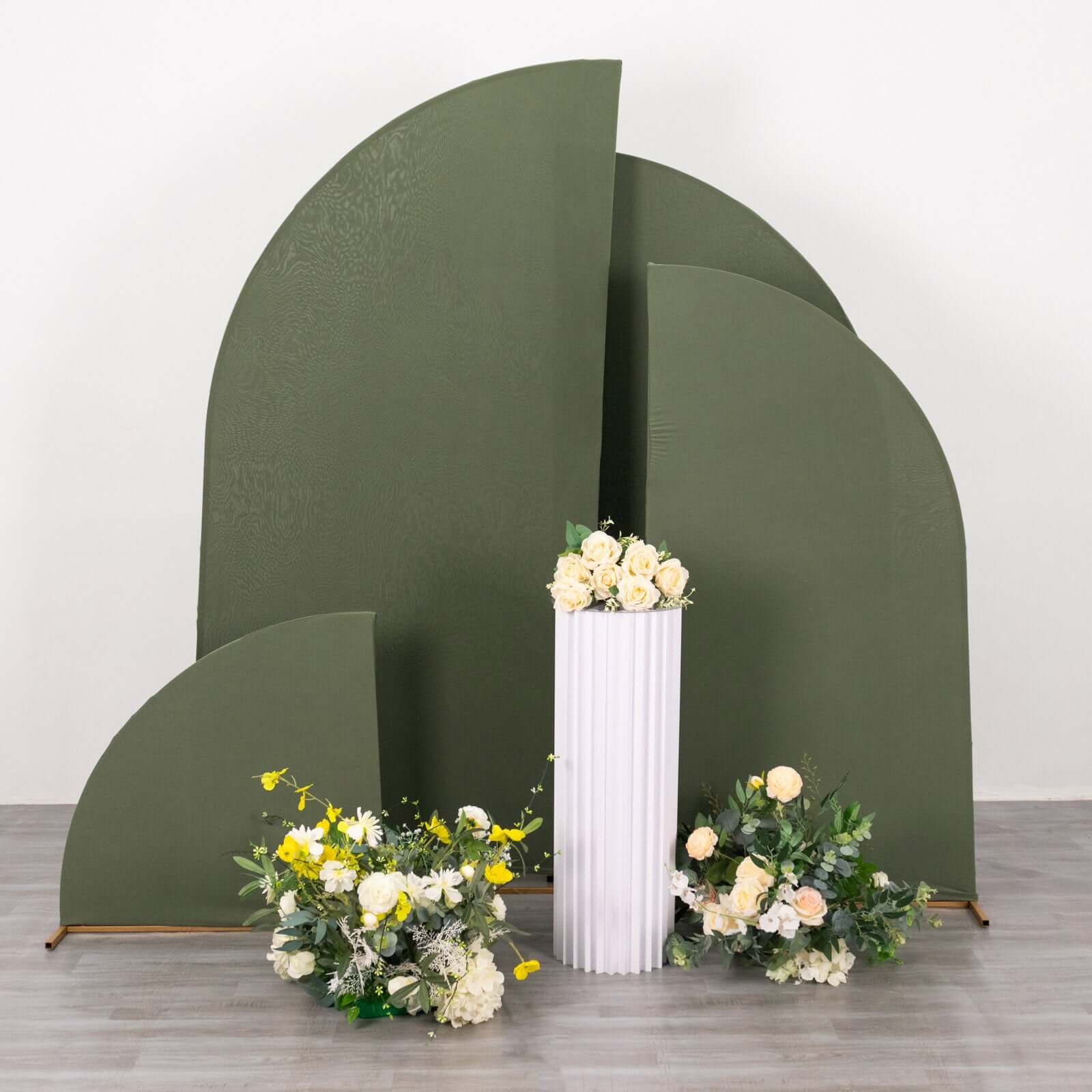 Set of 4 Dusty Sage Green Spandex Chiara Wedding Arch Cover For Half Moon Backdrop Stand - 2.5ft,5ft,6ft,7ft - Bell Racket Store