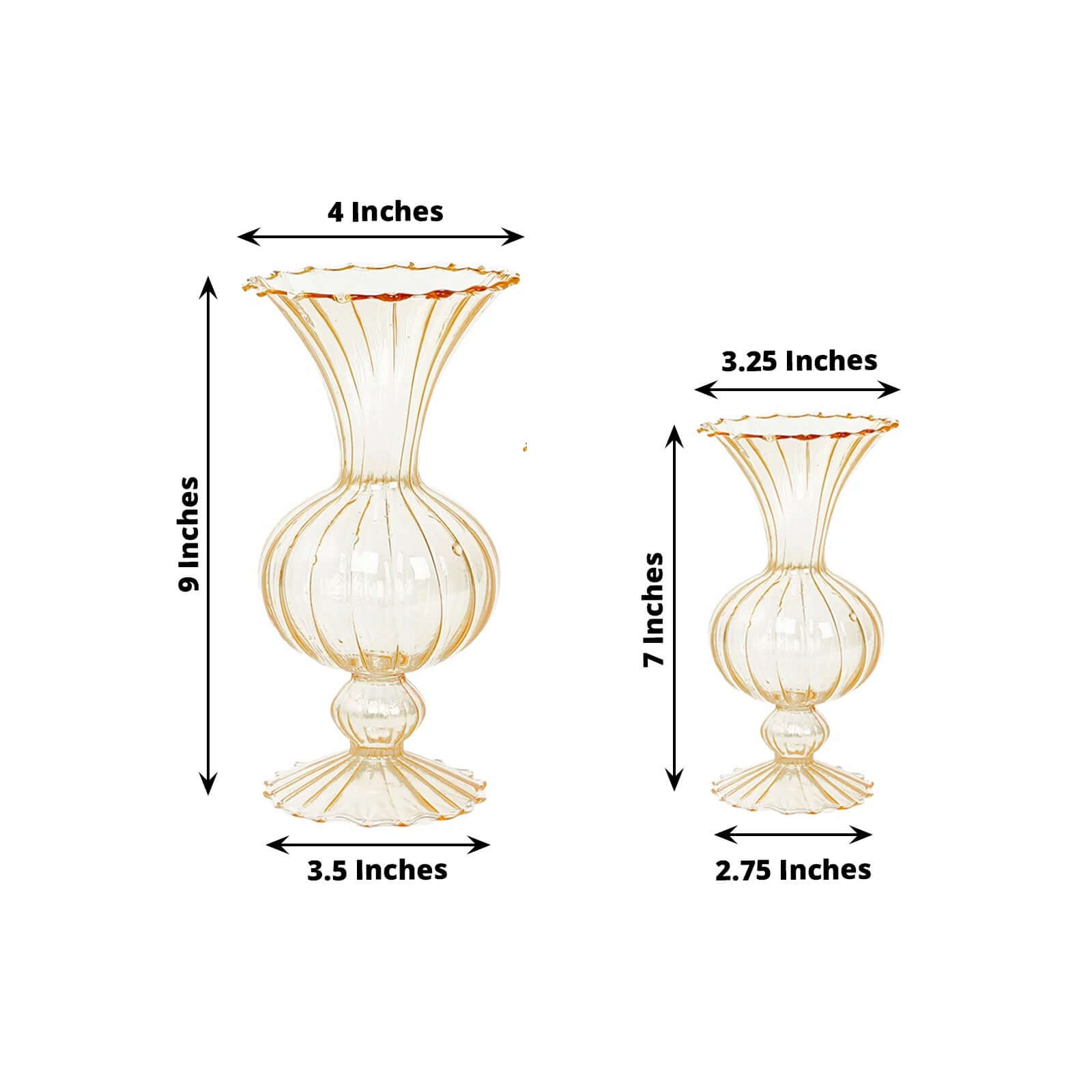 Set of 4 Glass Flower Vases Nordic Style with Petals Texture Amber Gold - Transparent Bud Planters for Wedding Table Decor 7", 9" - Bell Racket Store
