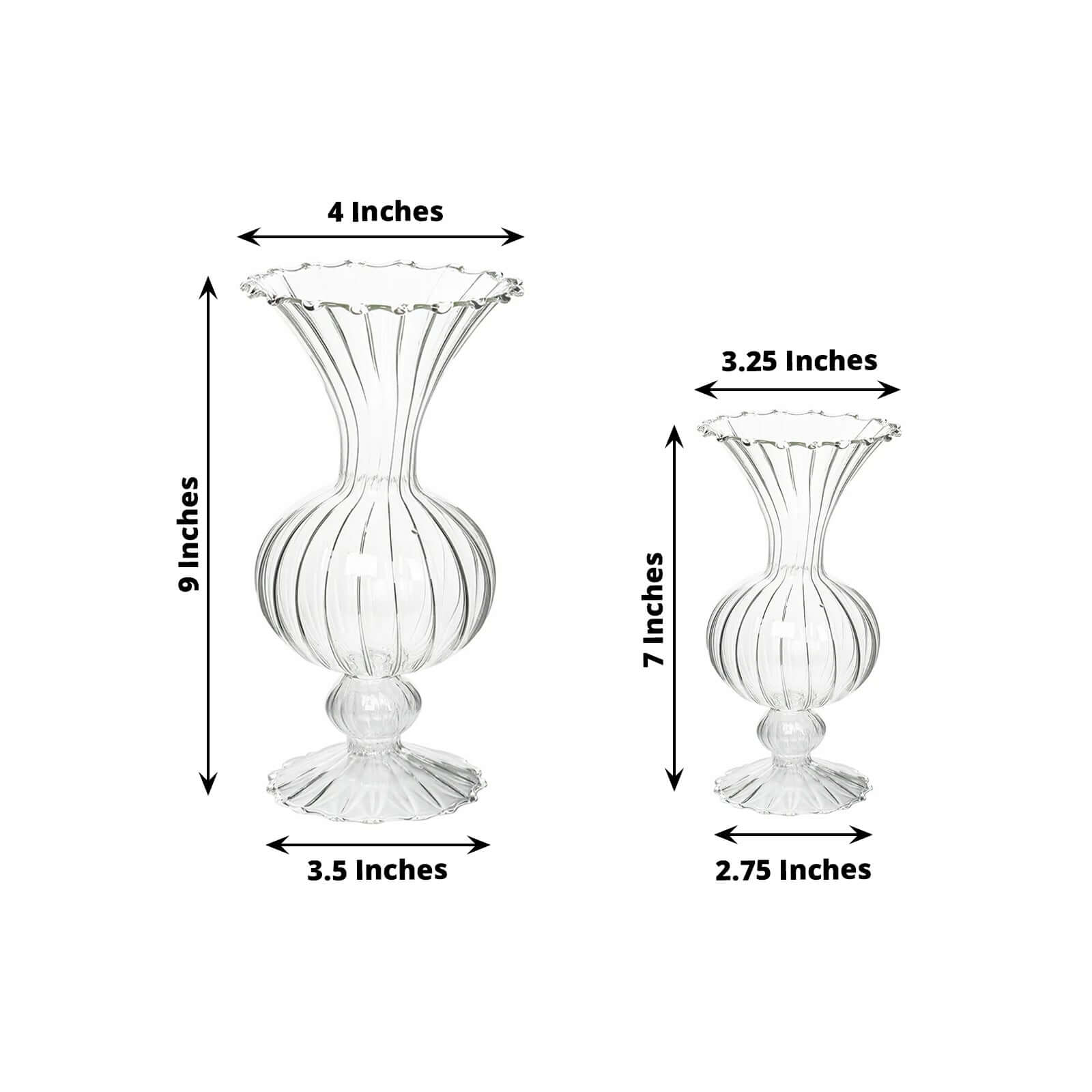 Set of 4 Glass Flower Vases Nordic Style with Petals Texture Clear - Transparent Bud Planters for Wedding Table Decor 7", 9" - Bell Racket Store