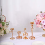 Set of 4 Glass Taper Votive Candle Holders Lined Crystal Design Assorted Amber Gold - Tea Light Stand Set 4", 5.5", 6", 9" - Bell Racket Store