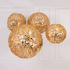 Set of 4 Glitter Gold Payette Sequin Hanging Lanterns, Large Decorative Round Foldable Fabric Chinese Lantern Lampshades - 12",14",16",20" - Bell Racket Store