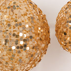 Set of 4 Glitter Gold Payette Sequin Hanging Lanterns, Large Decorative Round Foldable Fabric Chinese Lantern Lampshades - 12",14",16",20" - Bell Racket Store