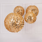 Set of 4 Glitter Gold Payette Sequin Hanging Lanterns, Large Decorative Round Foldable Fabric Chinese Lantern Lampshades - 12",14",16",20" - Bell Racket Store
