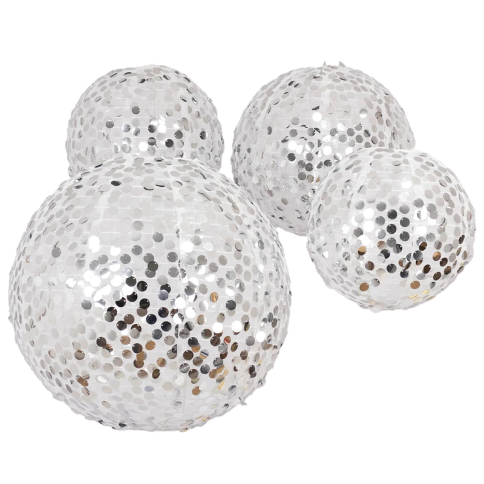 Set of 4 Glitter Silver Payette Sequin Hanging Lanterns, Large Decorative Round Foldable Fabric Chinese Lantern Lampshades - 12",14",16",20" - Bell Racket Store