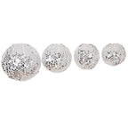 Set of 4 Glitter Silver Payette Sequin Hanging Lanterns, Large Decorative Round Foldable Fabric Chinese Lantern Lampshades - 12",14",16",20" - Bell Racket Store