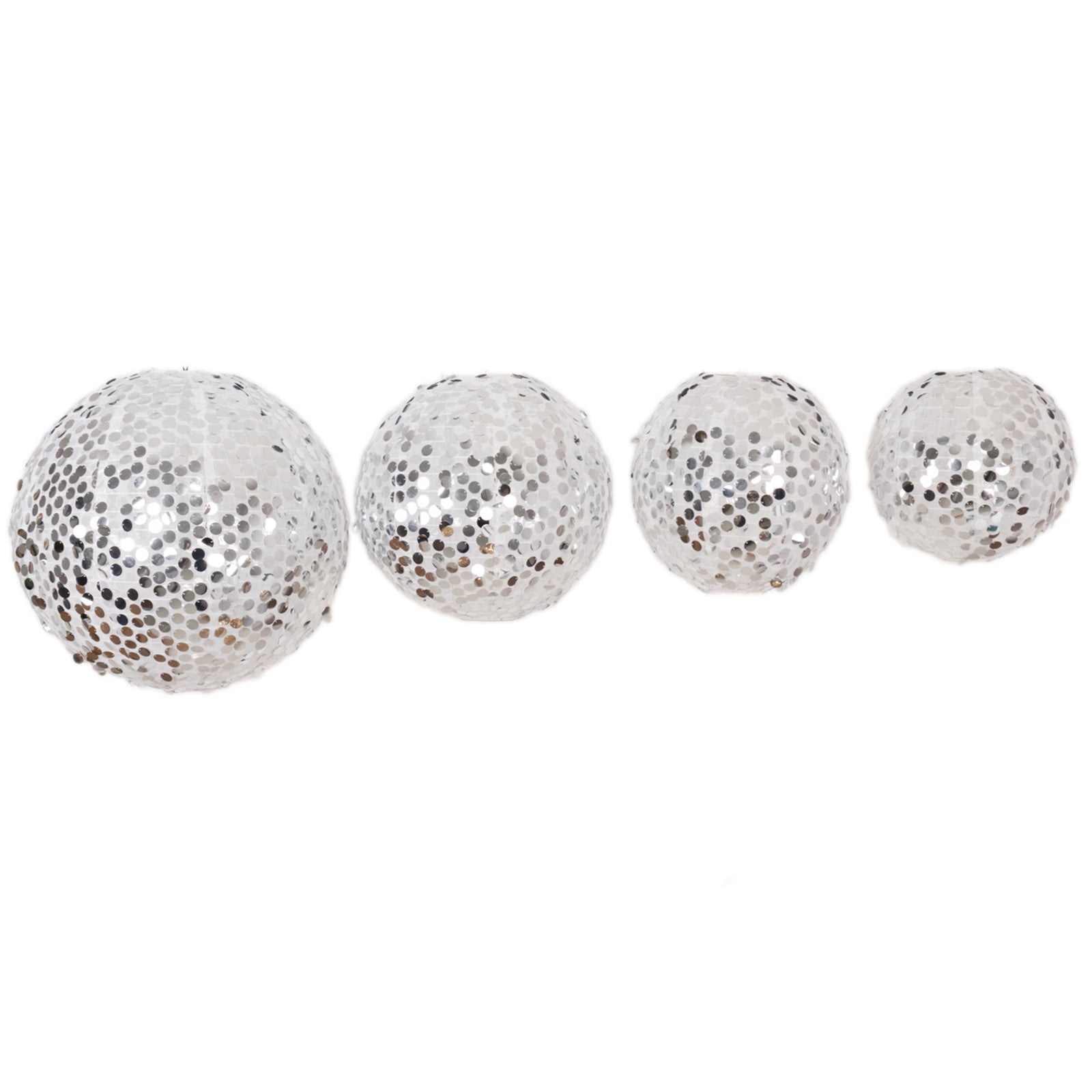 Set of 4 Glitter Silver Payette Sequin Hanging Lanterns, Large Decorative Round Foldable Fabric Chinese Lantern Lampshades - 12",14",16",20" - Bell Racket Store