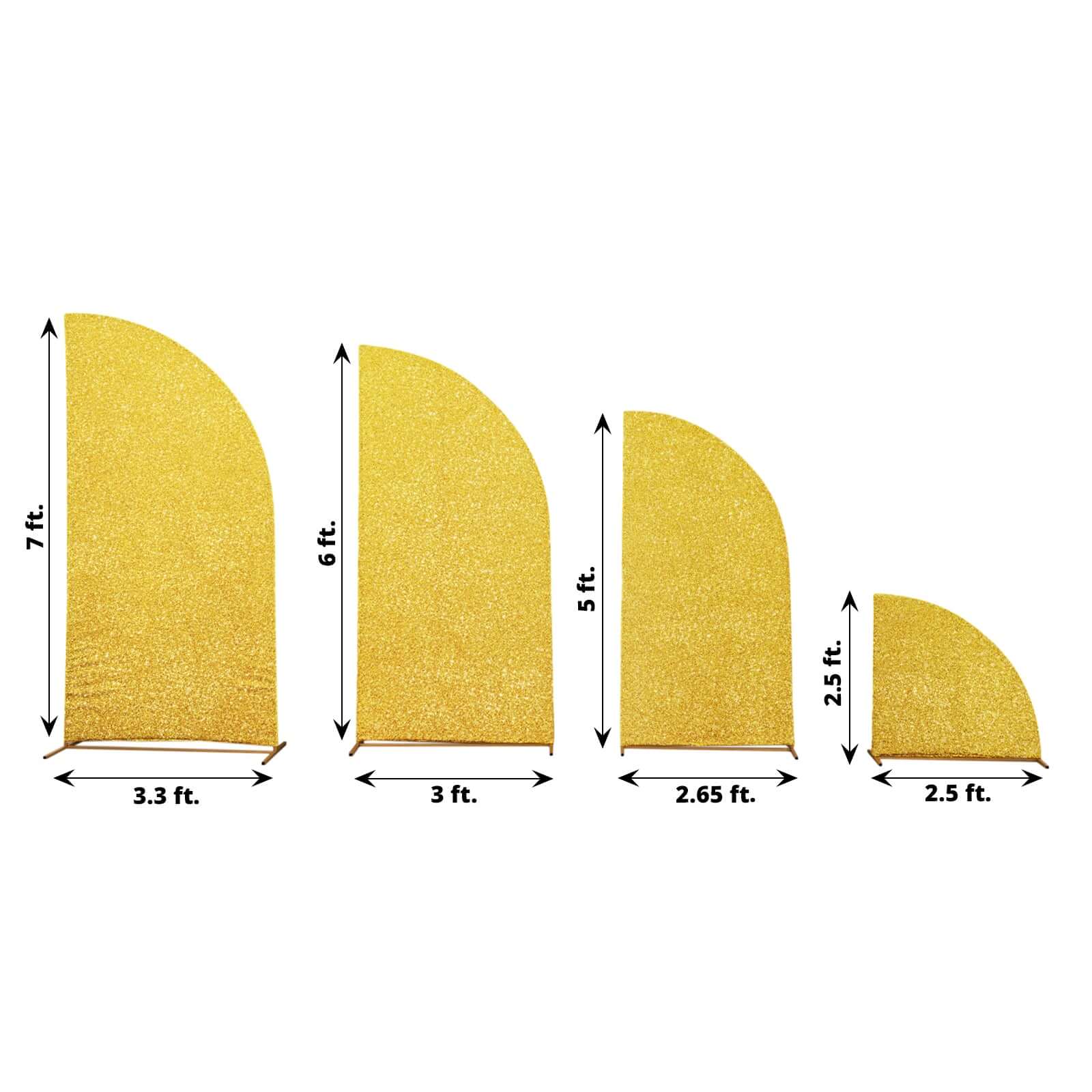 Set of 4 Gold Chiara Wedding Arch Covers Shimmer Tinsel Finish, Fitted Covers For Half Moon Backdrop Stands - 2.5ft, 5ft, 6ft, 7ft - Bell Racket Store