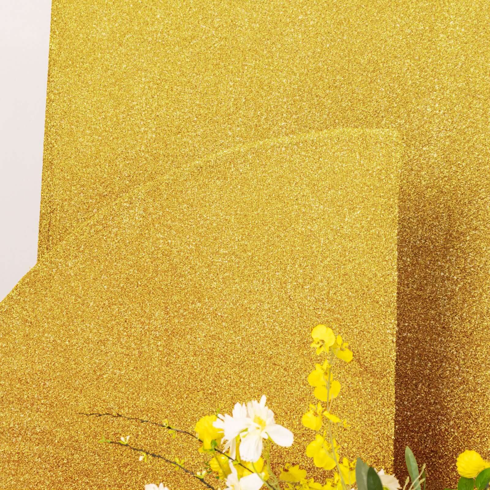 Set of 4 Gold Chiara Wedding Arch Covers Shimmer Tinsel Finish, Fitted Covers For Half Moon Backdrop Stands - 2.5ft, 5ft, 6ft, 7ft - Bell Racket Store