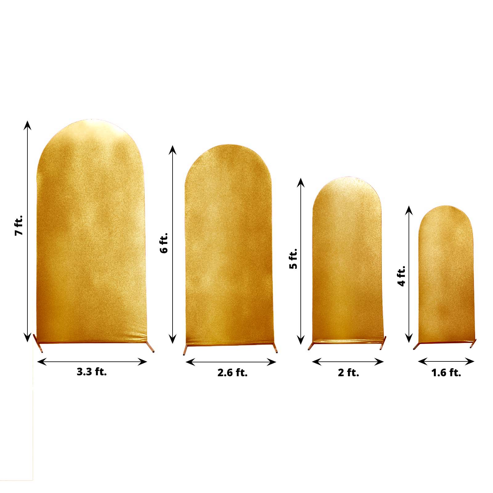 Set of 4 Gold Spandex Chiara Wedding Arch Covers with Metallic Finish, Fitted Covers For Round Top Backdrop Stands - 4ft,5ft,6ft,7ft - Bell Racket Store