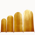 Set of 4 Gold Spandex Chiara Wedding Arch Covers with Metallic Finish, Fitted Covers For Round Top Backdrop Stands - 4ft,5ft,6ft,7ft - Bell Racket Store